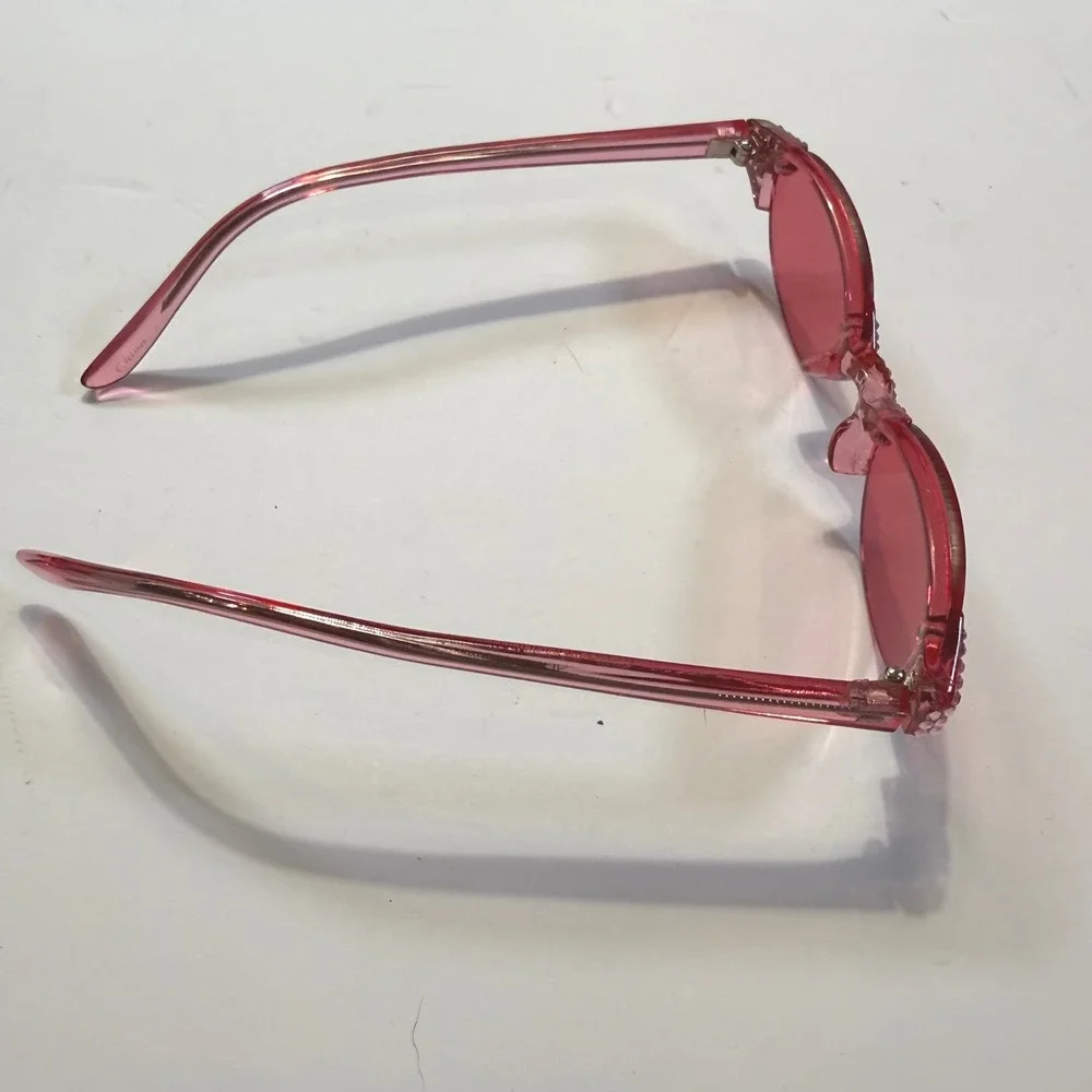 Pink Rimless Cat Eye Sunglasses Rhinestone Bridge Hand Polished Frame Y2K Retro
